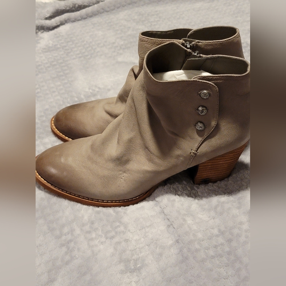 Sam Edelman Marielia Flint Gray Nubuck Ankle Booties with Burnished Buttons